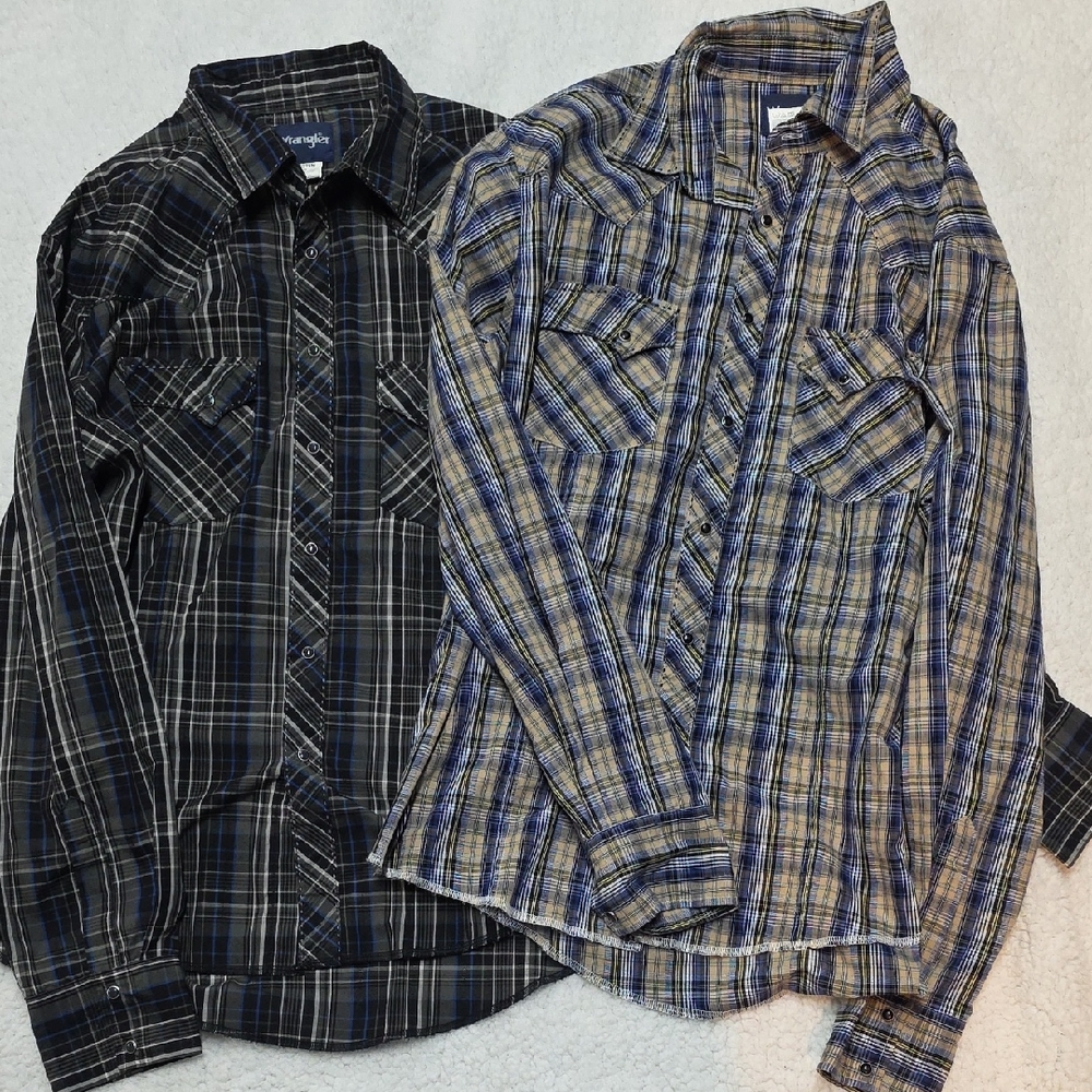 Wrangler Men's Casual Plaid Shirts - Black and Blue